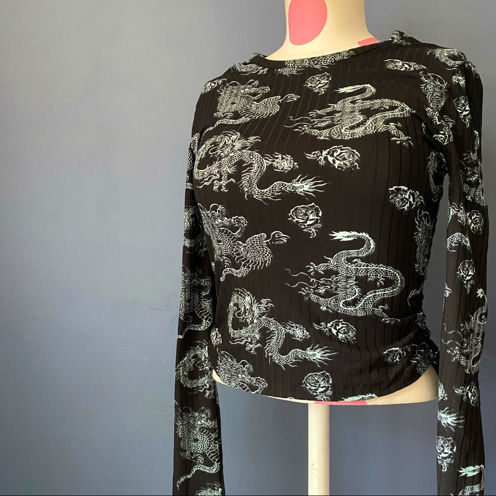 RUE 21 Black and Mint Green Dragon long sleeve XS